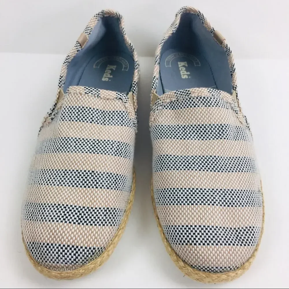 Keds Canvas Stripe Espadrille Slip On Flats Size 8.5